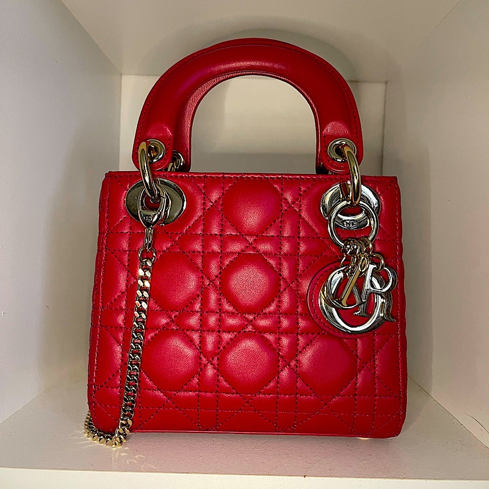 NEW MICRO LADY DIOR BAG Cherry Red Cannage Lambskin *rare* sold out everywhere
